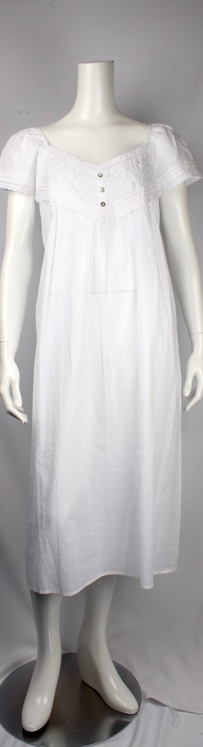Cotton cap sleeve  nightie w embroidery and lace V neck  Style: AL/ND-248WHT image 0